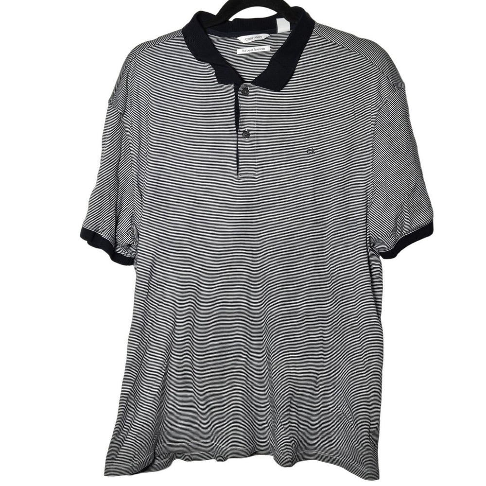 Calvin Klein Mens The Liquid Touch Striped Short Sleeve Polo Shirt XLarge
